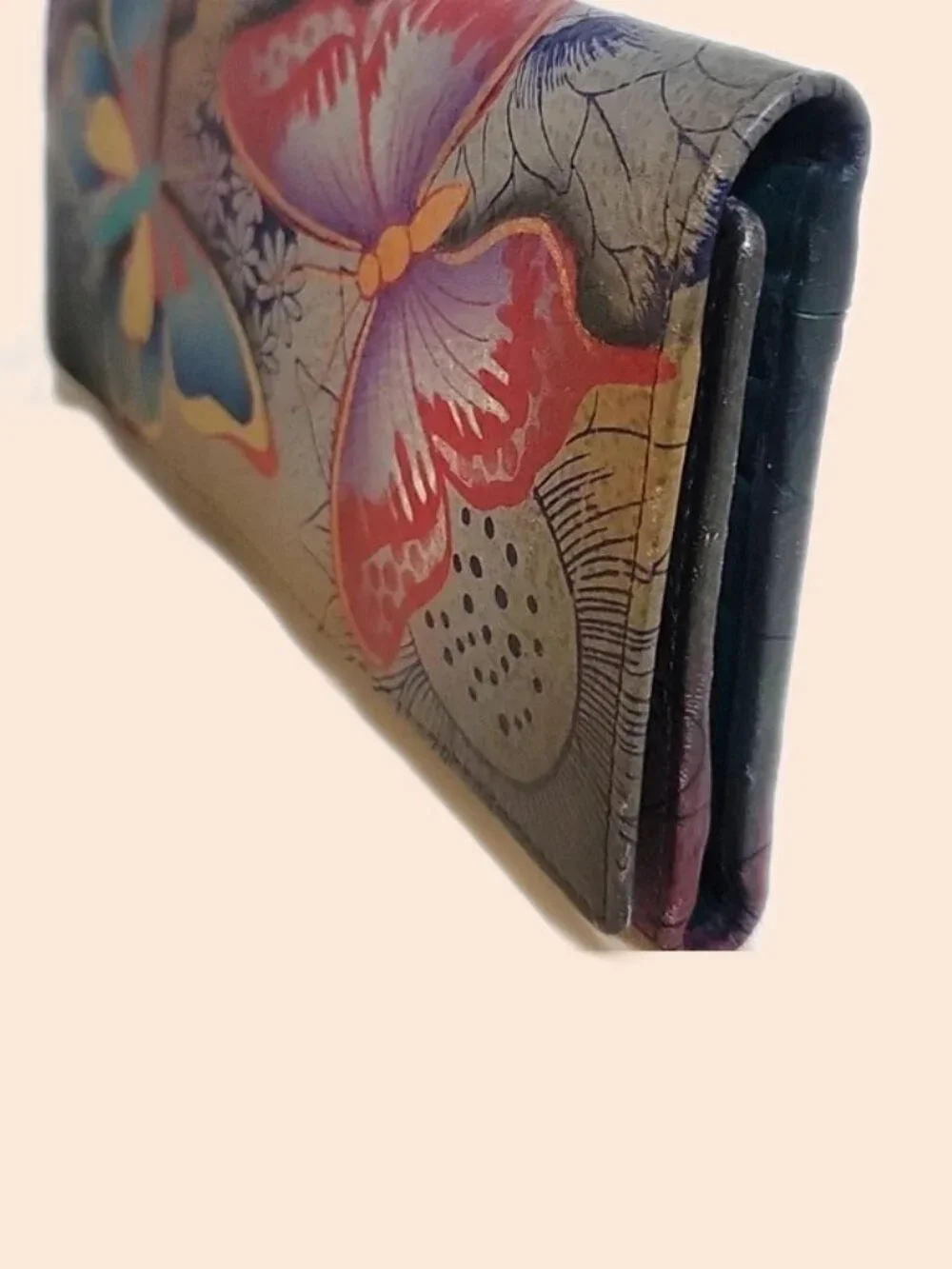 Anna by Anuschka Hand Painted Leather Butterfly Wallet Trifold EUC - Picture 4 of 8